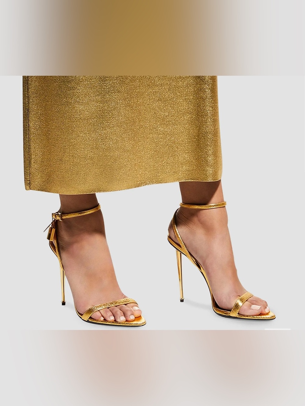 Tom Ford Gold Metallic Ankle-Strap Stiletto Sandals NEW WITH BOX 7.5 AUTHENTIC
